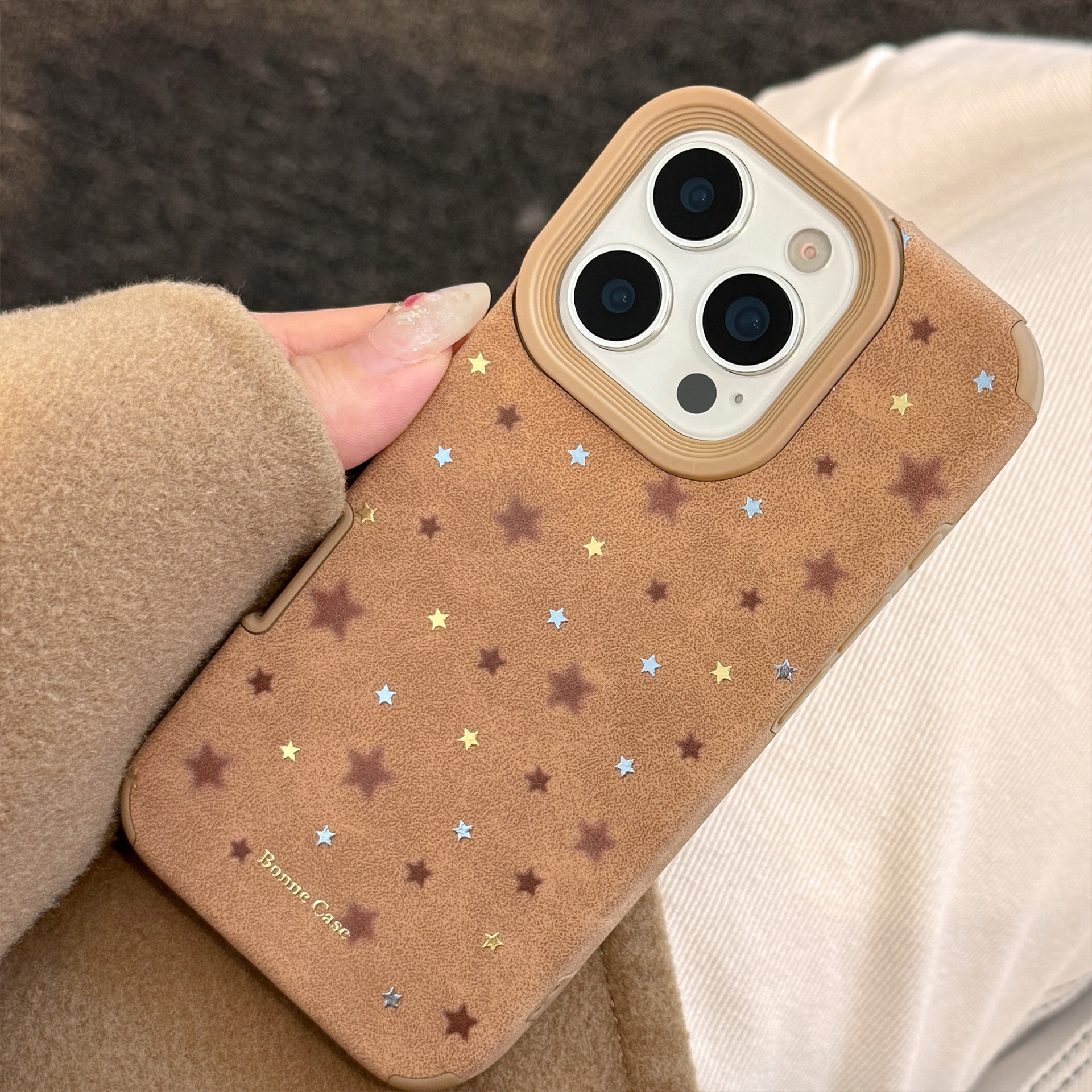 Khaki with golden multicolored brown stars