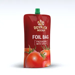 Custom Printed Resealable Ketchup Nozzle Bag Tomato Sauce Corner Spout Pouch
