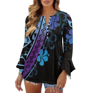 Factory Outlet da <span class=keywords><strong>donna</strong></span> abiti autunnali 2024 stile polinesiano haiiti sfumato manica lunga da <span class=keywords><strong>donna</strong></span> collo e <span class=keywords><strong>maniche</strong></span> a volant Casual - Product Image 4
