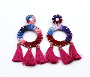 เครื่องประดับธรรมชาติโบฮีเมียฤดูร้อนถัก Raffia ต่างหูสำหรับผู้หญิง - Product Image 3