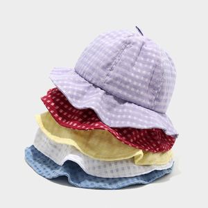 2025 Spring Summer New Plaid Lightcolor Fisherman Hat Cute Sunshade Casual <b>Sunscreen</b> Wavy Brim Bucket Sun Hat - Product Image 1
