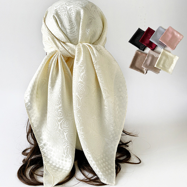 90cm Simulated Satin Silk Square Scarf for Women Banwal  High-end Dark Pattern Print Malay Indonesia Popular Headscarf 0.07kg