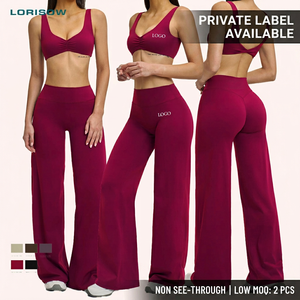 Set Yoga Donna LORISOW Private Label con Logo Personalizzato, Abbigliamento Sportivo 2 Pezzi: <span class=keywords><strong>Reggiseno</strong></span> Sportivo a Vita Alta e Leggings a Zampa - Product Image 1