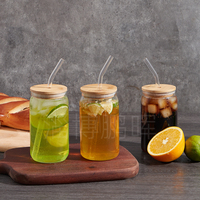 Gelas minum kaca transparan borosilikat tinggi dengan tutup dan sedotan untuk minuman dingin jus air kopi teh susu