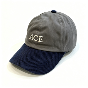 Two Tone Washed Cotton 6-Panel Baseball Cap Corduroy Brim 3D ACE Embroidery Letter Dad Hat Vintage Curved Bill Adjustable Casual - Product Image 5