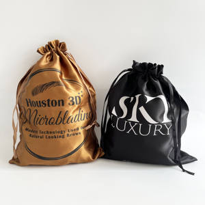 Sacs à cordon en satin noir personnalisés avec impression blanche - Emballage de luxe pour les marques de beauté et de vêtements - Product Image 2