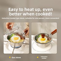 Casserole à nouilles instantanées en acier inoxydable 316, qualité alimentaire, multi-usage, mini casserole avec couvercle en verre et poignée en bois, compatible gaz et induction