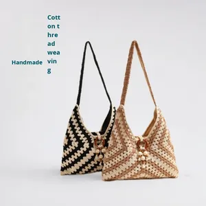 <span class=keywords><strong>Sac</strong></span> pour femme de style ethnique, à bandoulière unique, en polyester tissé, avec fermeture éclair, coloré, motif granny square, pour la plage et les vacances - Product Image 2