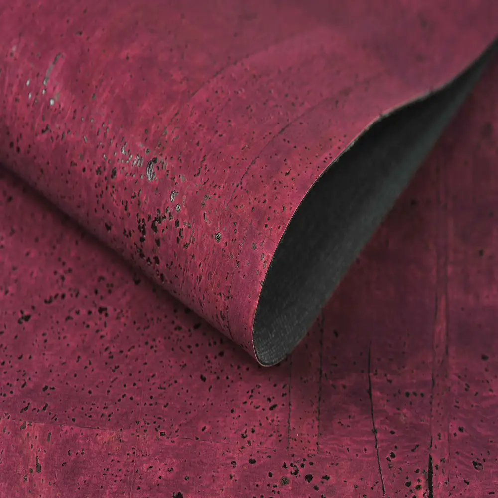 Eco-friendly Cardinal Red Bread Vein Sustainable Thick Cork Fabric Synthetic Leather Wholesale for Bags
