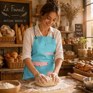 Delantal de Cocina Personalizado con Logotipo, de Algodón, para Cocinar, Barbacoa, Chef, de Lona Vaquera, Estampado, Bordado con Diseño de <span class=keywords><strong>Flor</strong></span> de Té con Leche, para Camarero de Cafetería - Product Image 2