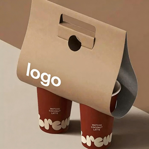 Portavasos de café para llevar personalizado de 2 tazas, plegable, de papel kraft, para vasos de <span class=keywords><strong>boba</strong></span>, para llevar café, té y bebidas calientes, de papel kraft. - Product Image 1