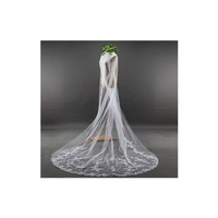 Personnalisable belle conception simple appliqué tulle dentelle une couche longue robe de mariée voile avec peigne