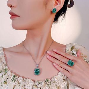 Wholesale Fashion Eco-friendly Copper 12*16/10*12mm Green Cubic Zirconia Necklace <b>Earrings</b> Ring Jewelry <b>Sets</b> for Wedding - Product Image 6