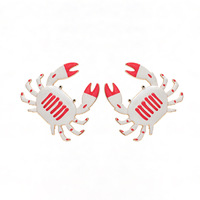 Pendientes de púas con diseño de cangrejo estilo vacaciones de verano europeo-americano transfronterizo, con efecto de goteo de aceite, de dibujos animados, rojos y blancos, marinos