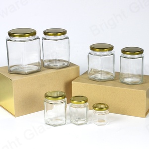 14oz large Hexagon glass storage jar for honey with screw top lid