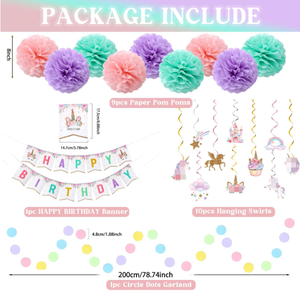Decoración para Fiesta de Cumpleaños de Unicornio para Niño o Niña, Pancartas de <span class=keywords><strong>Feliz</strong></span> Cumpleaños, Serpentinas, Espirales de Arcoíris, Guirnaldas de Puntos, Pompones de Papel, Artículos para Baby Shower - Product Image 6
