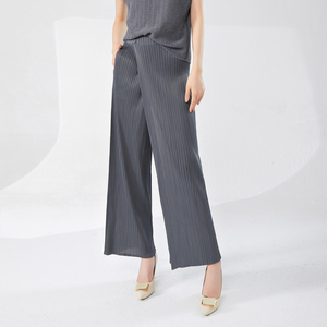 Pantalones Anchos Plisados de Estilo Coreano PY, Casuales, Transpirables, Talla Grande, para Mujer, Cintura Elástica de Alta Calidad, Abertura Lateral, Venta al Por Mayor - Product Image 1