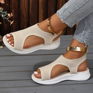 High Quality <strong>Women's</strong> Open Toe Casual <strong>Sandals</strong> Large-Size Breathable <strong>Sports</strong> Walking Shoes Fashionable Knitted Design for Summer - Product Image 4