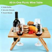 Table de pique-nique portable pour vin avec porte-verres à vin (5 verres), table pliante pour champagne et collations, table à vin et fromage