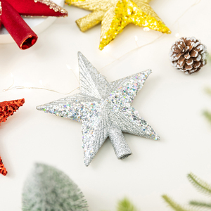 <b>Christmas</b> Tree Top Star Decorations Trumpet Gold Red Sequined Five-pointed Star <b>Christmas</b> Tree Top Accessories <b>Dress</b> Up. - Product Image 3