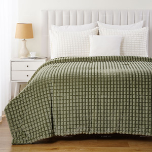 Luxe <span class=keywords><strong>Vert</strong></span> Émeraude Jacquard Lapin Fausse Fourrure Micromink Couvre-lits et Couettes Vente en Gros - Product Image 1
