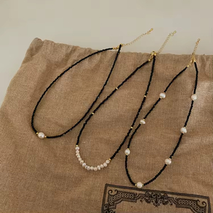 New Style Elegant Black Crystal Necklace Vintage Adjustable <b>Chokers</b> Necklace Korean Freshwater Pearl Necklace for Girls - Product Image 6