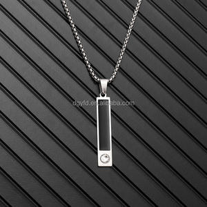 热销珐琅黑色眼镜几何长条颈链不锈钢吊坠项链男士定制首饰 - Product Image 3