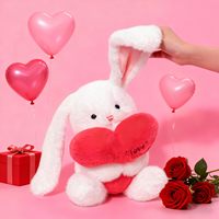 Peluche Lapin Blanc à Oreilles Tombantes de 9 Pouces, Tenant un Coussin Cœur Rouge Brodé avec l'Écriture 'Love', Jouet à Mâcher pour Chiens