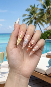 Ongles Press-on Faits Main 10 Pièces Personnalisables Longs Stiletto Blanc Laiteux Océan Aurore Ondulations Coquillages 3D Perles Luxe Gel - Product Image 3