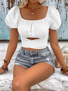 <span class=keywords><strong>Camicetta</strong></span> <span class=keywords><strong>corta</strong></span> <span class=keywords><strong>con</strong></span> collo quadrato Sexy a schienale per donna <span class=keywords><strong>con</strong></span> <span class=keywords><strong>nodo</strong></span> a sbuffo a manica <span class=keywords><strong>corta</strong></span> - Product Image 2