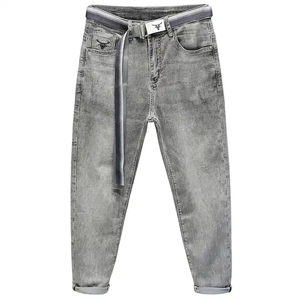 Pantalones vaqueros casuales de mezclilla fina para <span class=keywords><strong>hombre</strong></span>, de cintura alta, con agujeros rotos y bordados, estilo clásico <span class=keywords><strong>vaquero</strong></span>, para <span class=keywords><strong>hombre</strong></span> joven, tipo jogger, de tiro medio. - Product Image 3
