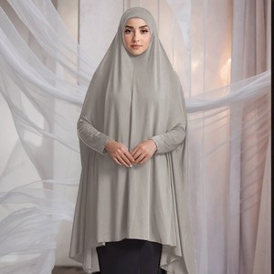 Hiyab de Gran Tamaño para Mujer Musulmana, Color Sólido, Estilo Dubai, Khimar Jazz de Doble Capa, Pañuelo Grande para la Cabeza con Mangas, Khimars de Jersey - Product Image 2