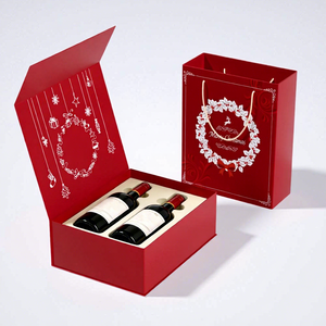 Boîte à vin rouge rigide personnalisée avec design de Noël, impression UV, poignée, emballage cadeau pour 2 bouteilles - Product Image 1
