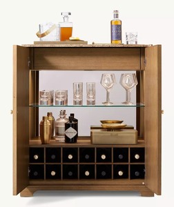 R Marble Countertop Vertical Pattern White Oak Double-door Wine <b>Cabinet</b> Luxurious Ex-009 Luxurious Marble Countertop Wine - Product Image 4