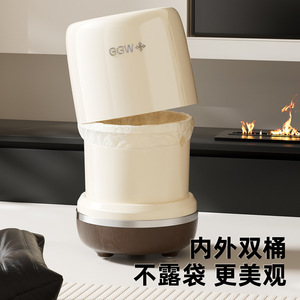 ถังขยะทรงกระบอกสีครีมมีล้อสำหรับใช้ในบ้าน - Product Image 3