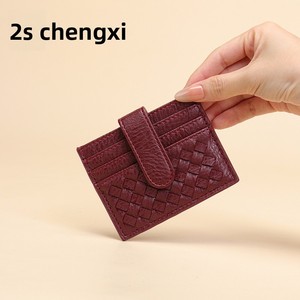Porte-cartes de visite ultra-fin en PU tressé, couleur unie, avec fente pour <span class=keywords><strong>carte</strong></span> d'identité, sans fermeture, étui portable pour cartes, <span class=keywords><strong>pochette</strong></span> de <span class=keywords><strong>rangement</strong></span> pour documents d'identité - Product Image 3