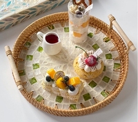 Plateau de service multifonctionnel en rotin naturel tissé à la main, style bohème, coquillages, pour gâteaux, pain, pique-nique, rangement, luxe moderne