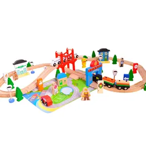 80pcs wooden kid baby toys train track set railway train wooden toy train sets for kids