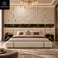 Lit double de luxe en cuir blanc, design italien, gain de place, mobilier moderne, grande tête de lit, ensemble de chambre à coucher, lit king size