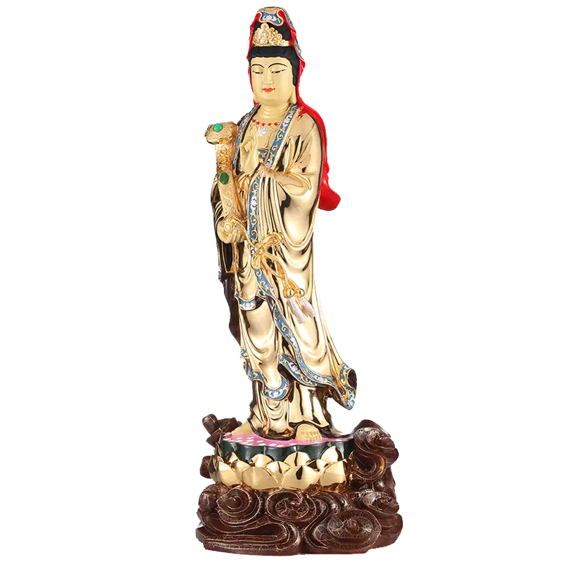대만 순수 구리 금테 부처님 Avalokitesvara 보살 Avalokitesvara 보살 같은 연꽃 역 동상 Ruyi Guanyin