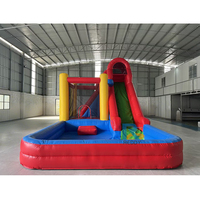 Toboggan aquatique gonflable amusant de 4,8 m pour double piste avec panier de basket et fosse à balles, en PVC, étanche, taille personnalisable, pour usage extérieur