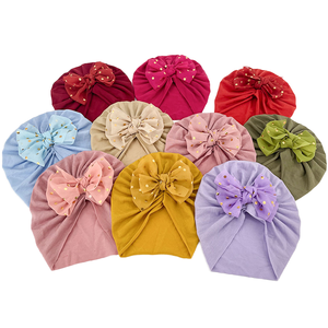 Nuovo simpatico fiocco lucido <span class=keywords><strong>Bandana</strong></span> per il bambino di colore solido Beancap Wrap accessori per capelli di cotone per bambini - Product Image 3