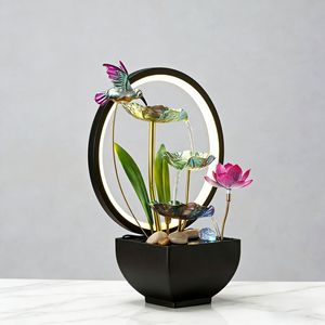 Fontaine à eau colibris avec rétroéclairage, décoration miniature pour la maison, le bureau, Feng Shui, attirance de richesse, ornement électrique rond - Product Image 3
