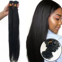 Extensions de cheveux bruts Remy non traités, entièrement lisses et bouclés, avec pointes en V/U, pour tressage, micro-liens et kératine, vente en gros