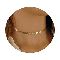 Collar de Cadena de Discos Hecho a Mano de Acero Inoxidable de Una Sola Hebra, Resistente a la Decoloración, Chapado en Oro de 18K, Delicado