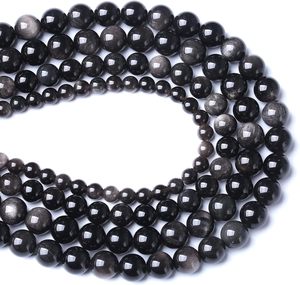Pietra naturale argento ossidiana oro arcobaleno ossidiana nero ghiaccio perline sciolte per la creazione di gioielli fai da te braccialetto - Product Image 1