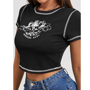 T-Shirt <span class=keywords><strong>Top</strong></span> in cotone estivo da 220gsm <span class=keywords><strong>Top</strong></span> <span class=keywords><strong>Crop</strong></span> <span class=keywords><strong>Top</strong></span> da donna di alta qualità - Product Image 4