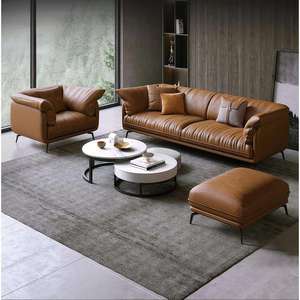 Moderno Juego de Sofás Seccionales Modulares de Cuero Genuino Italiano, Muebles para el Hogar, Sofá para Sala de Estar - Product Image 1