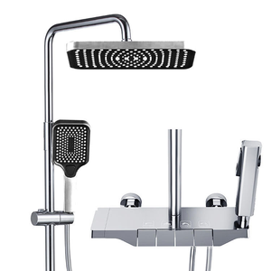 Elegante juego de grifo de <span class=keywords><strong>ducha</strong></span> de baño de acero inoxidable montado en la pared con control termostático y función presurizada ajustable - Product Image 6