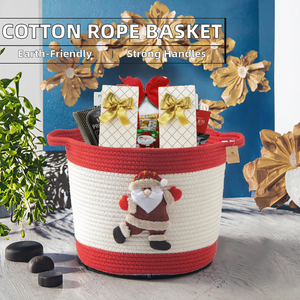 Eco-Friendly Modern 100% Cotton Rope Foldable Woven <b>Storage</b> <b>Baskets</b> for Christmas Toys & Sundries with Durable Handles - Product Image 2
